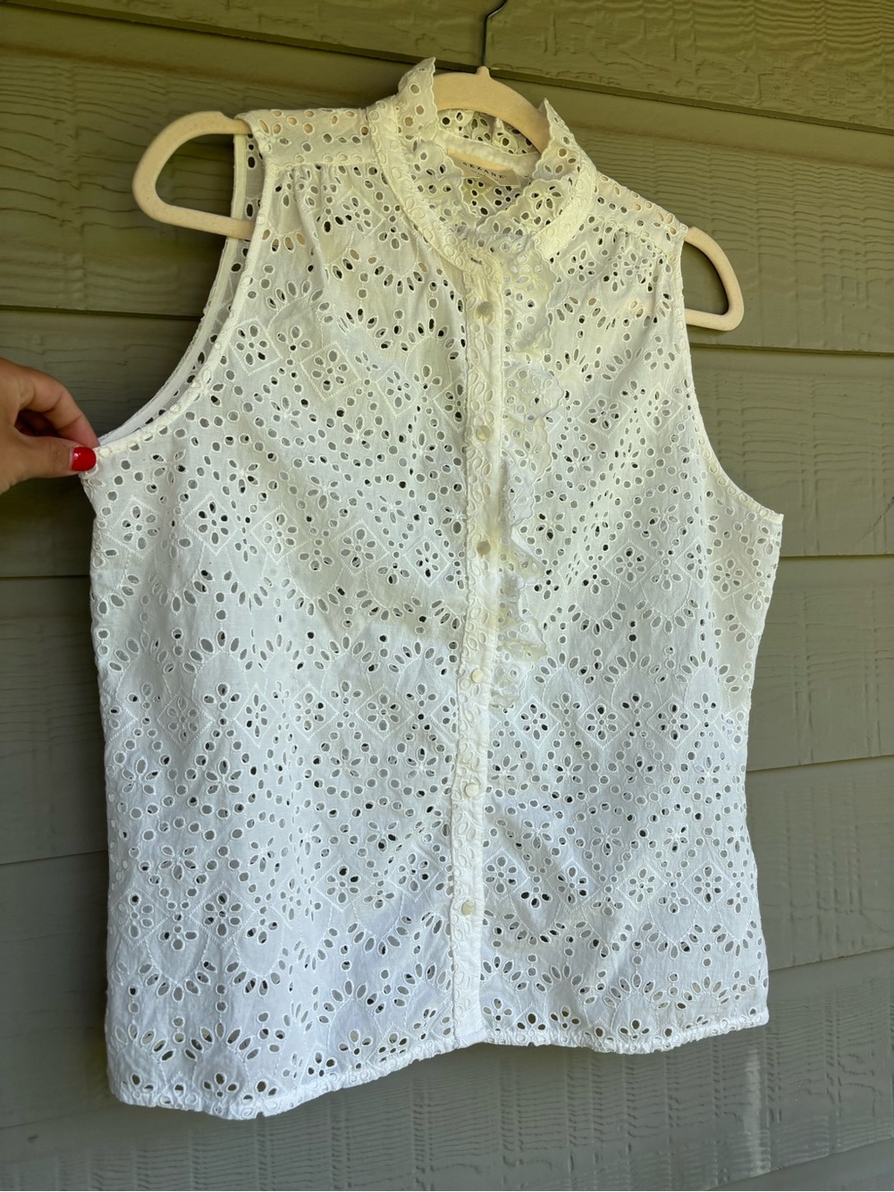 Sézane White Sleeveless Eyelet Button-Front Blouse FR 40